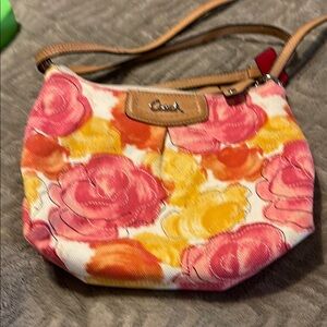 Coach Pink and Yellow Crossbody Bag with Floral Design